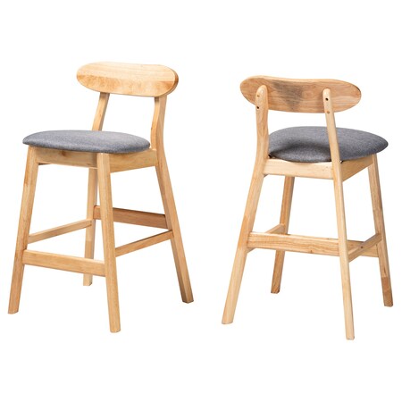 Baxton Studio Ulyana Mid-Century Modern Grey Fabric and Natural Brown Finished Wood 2-Piece Counter Stool Set, PR 230-2PC-13197-ZORO